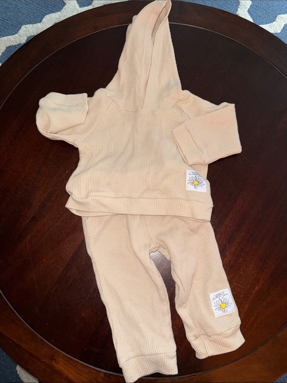 Amazon Beige Hooded Waffle-Knit Kids Sweatsuit